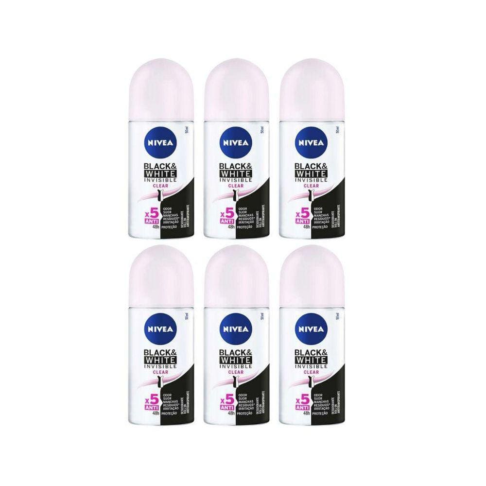 Desodorante Roll-On Nivea 50Ml Fem Invisible Clear - Kit C/6