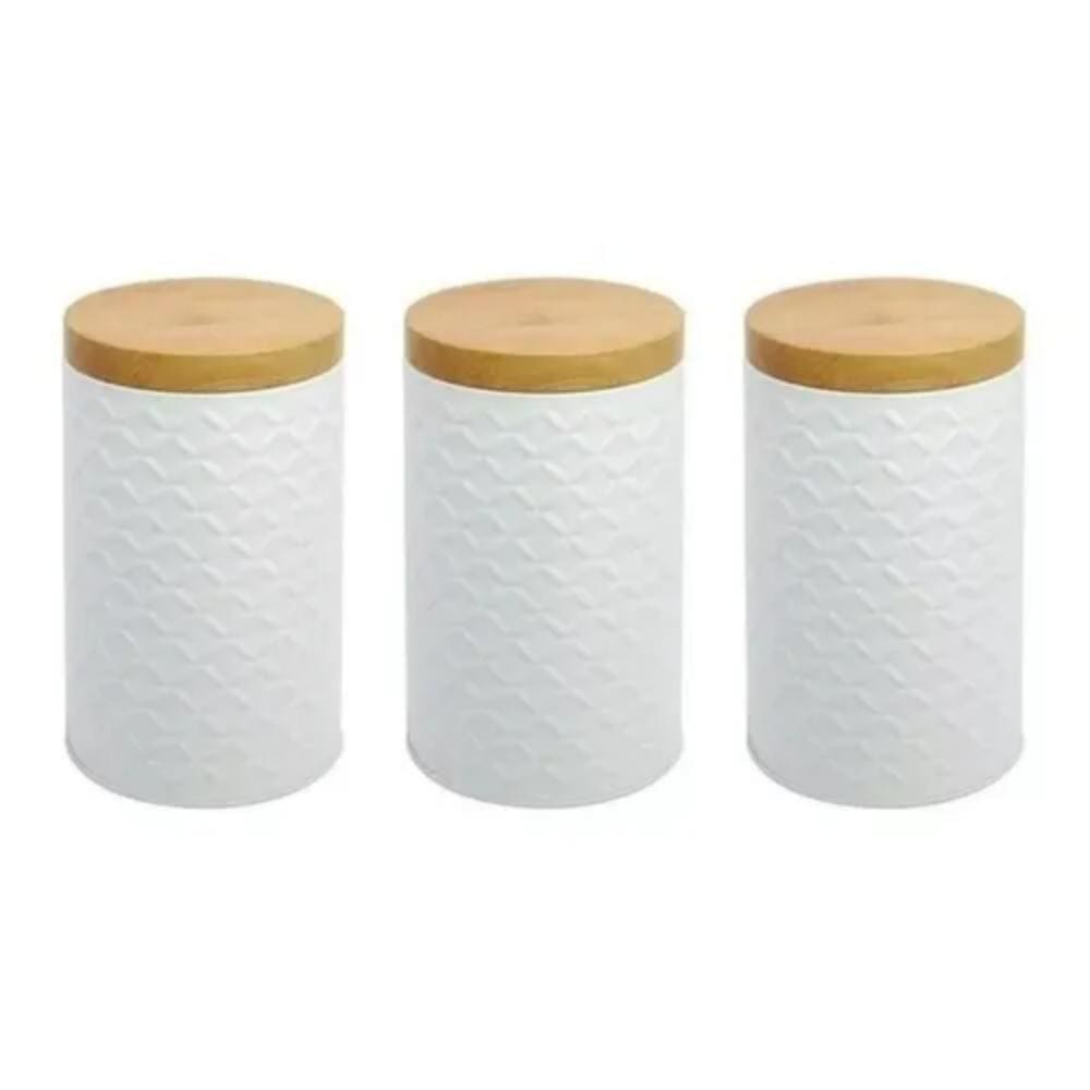 Kit De Cozinha Porta Mantimentos Branco Relevo 3D 3 Unidades
