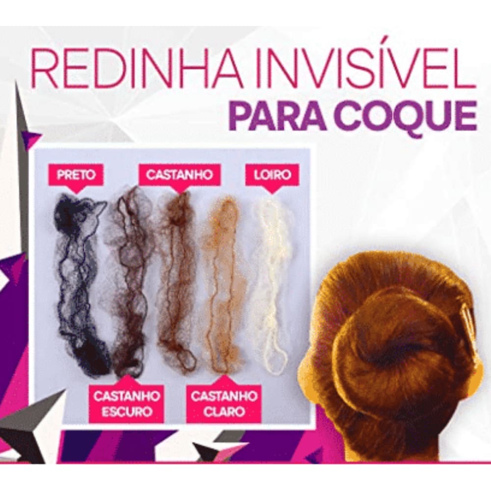 Redinha De Nylon Invisível Para Coque De Cabelo Com 10 Un