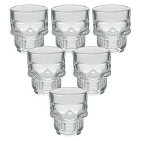 Kit 6 Copos Shot Vidro Sodo Cálcico Caveira Rock Style 50Ml