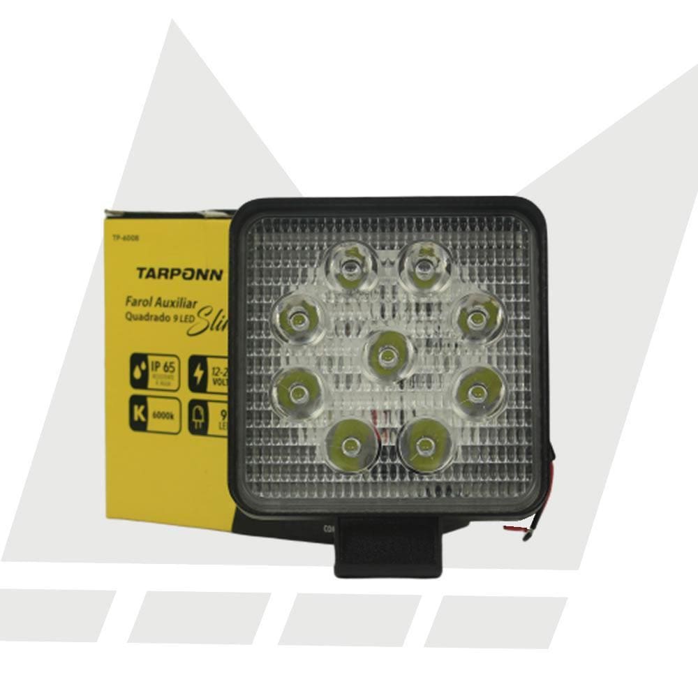 Farol De Milha Led Slim Quadrado 27W 9 Leds 12V 24V Off-Road
