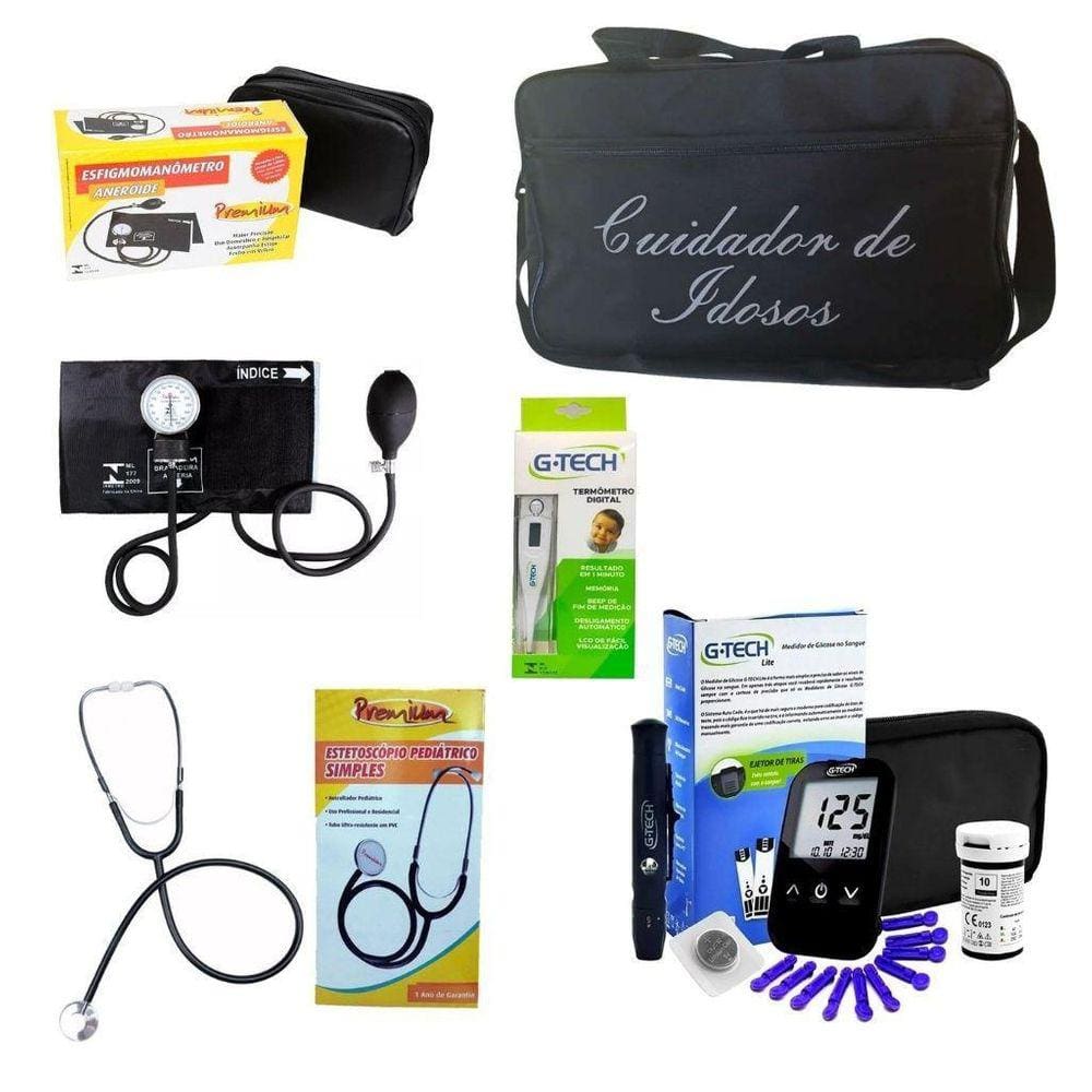 Kit Cuidador Idosos Esfigmomanômetro Estetoscópio Simples E