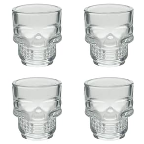 Kit 4 Copos Shot Vidro Sodo Cálcico Caveira Rock Style 50Ml