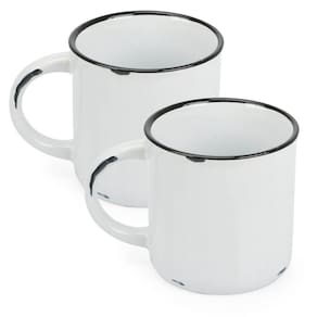 2 Canecas Tipo Esmaltada Cerâmica Grande Retro 320Ml Branco