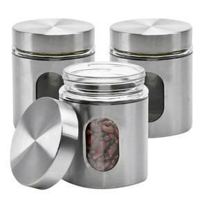 3 Potes De Vidro Redondo Mantimentos Inox Com Janela 635Ml