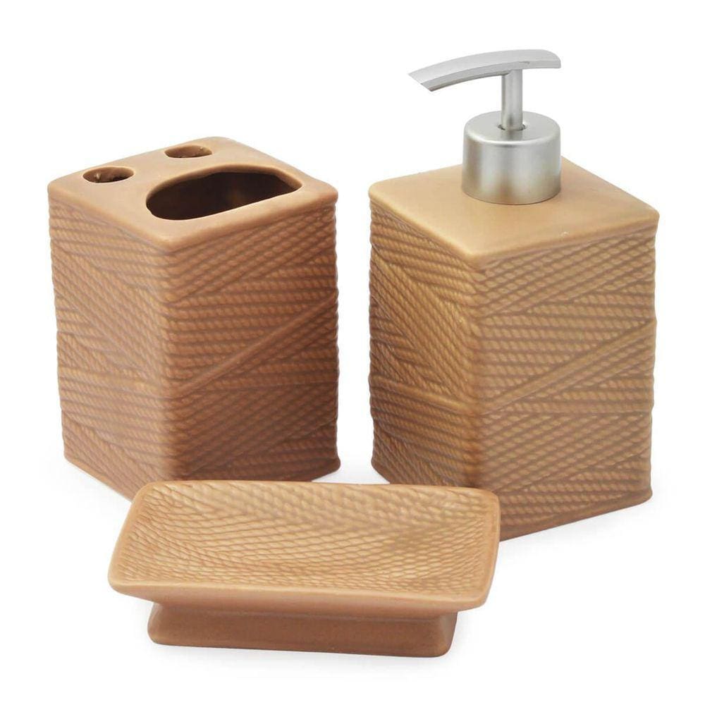 Kit De Banheiro Lavabo 3 Peças Terracota Marrom