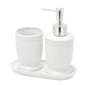 Kit Banheiro Lavabo Branco Com Dispenser 3 Peças 4617 Prata