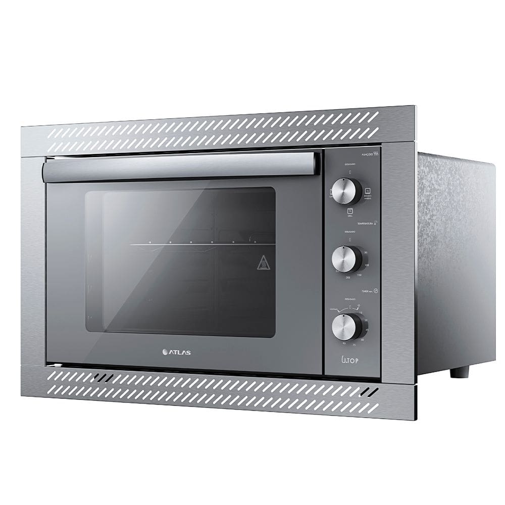 Forno Elétrico de Embutir 44 Litros Atlas U.Top com Limpa Fácil e Moldura em Aço Inox Prata 110V