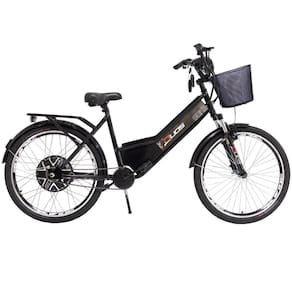 Bicicleta Elétrica com Bateria de Lítio 48V 13Ah Confort Preta com Cestinha