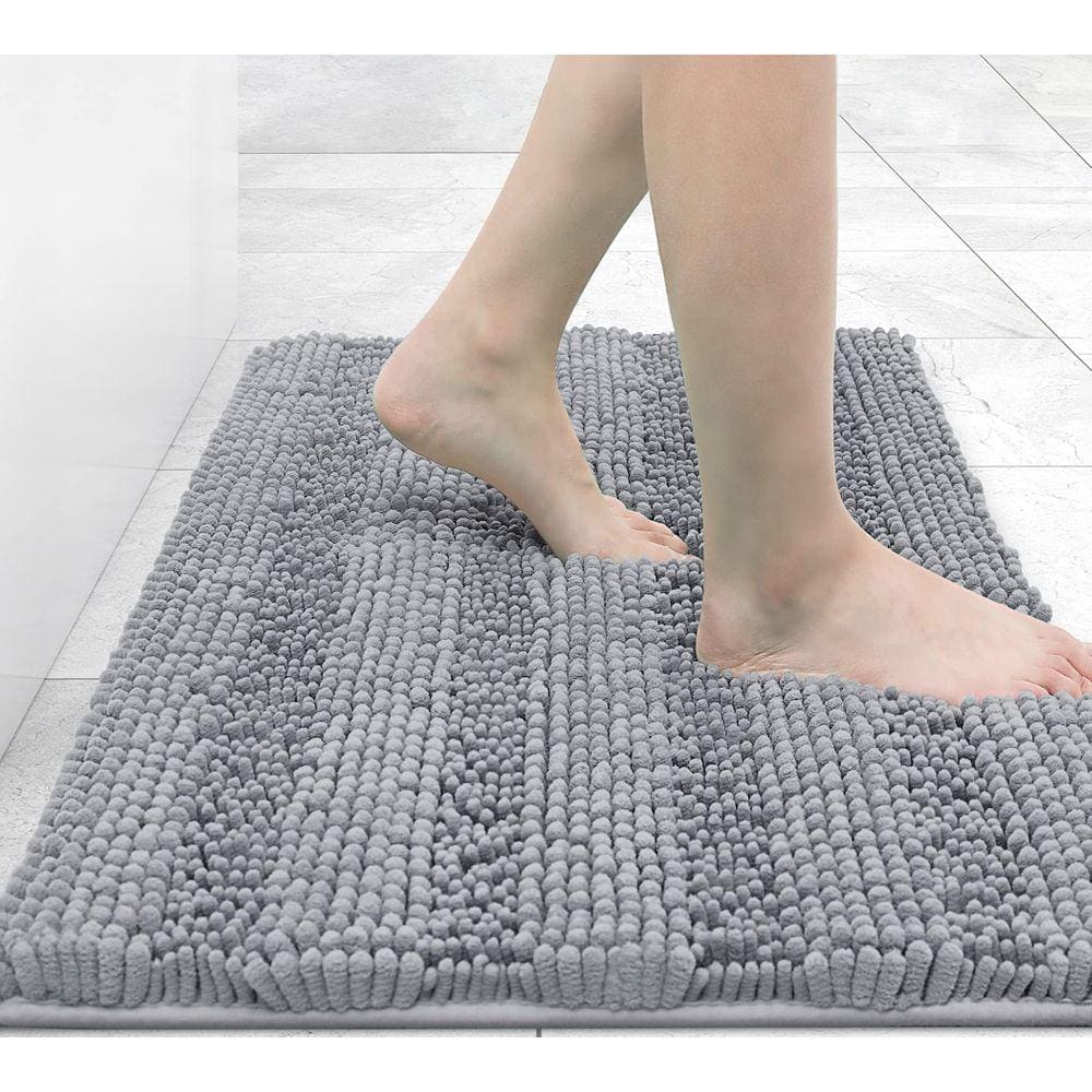 Tapete de banho Grandaily Chenille listrado 60x40cm cinza