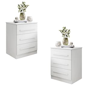Conjunto 2 Mesas De Cabeceira Império Quarto Com 3 Gavetas Branco Branco