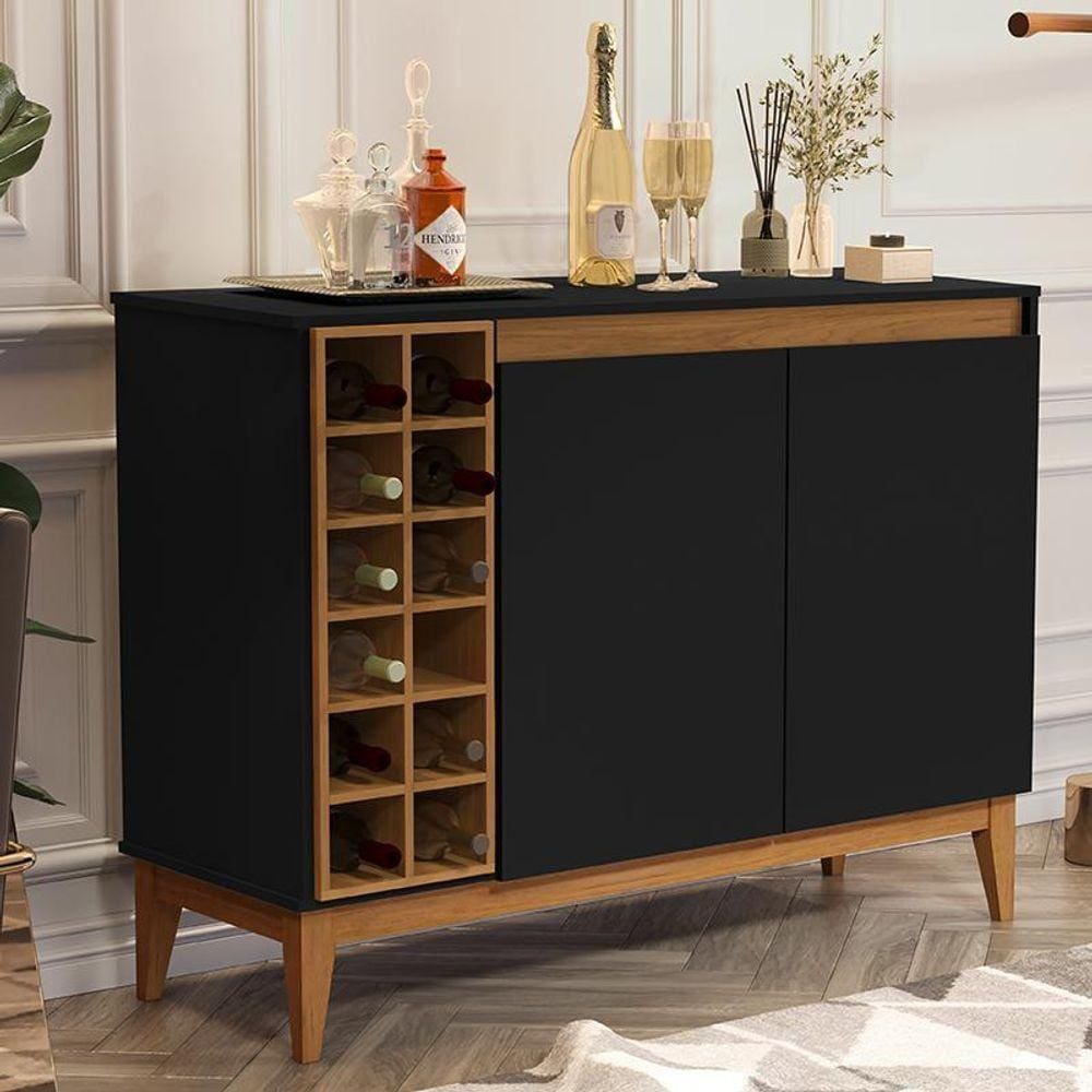 Aparador Buffet Adega Monaco 2 Portas E Pés Madeira Maciça Preto/nature Preto/nature