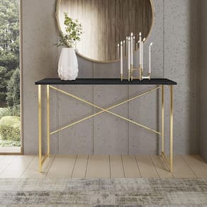 Aparador Steel 76 Cm Estilo Industrial Com Pés Em Aço Dourado/preto Dourado/preto