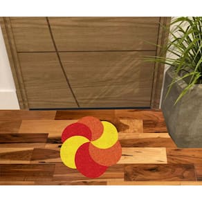 Tapete Capacho Redondo, Laranja, Amarelo E Vermelho Para Decoração.