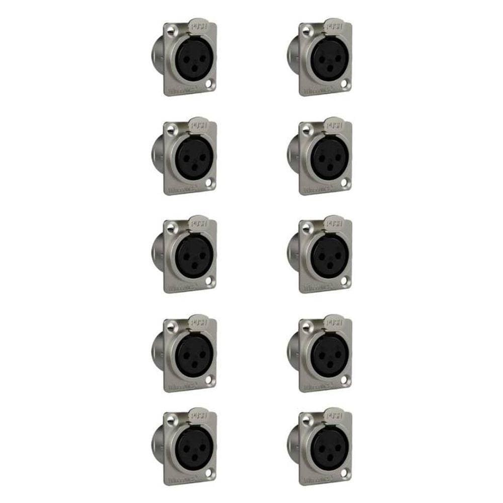 Kit Conectores Xlr Femea Wc 1023 Fp Bk Ni 3p P- Painel (10 Un) Wireconex