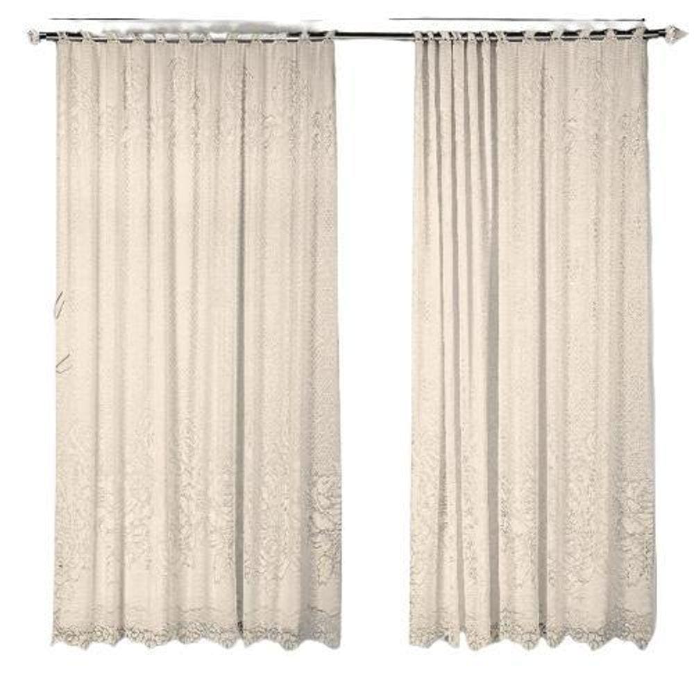 Cortina Marfim Renda Com Forro Roseiral Quarto 3,50X2,20Alt