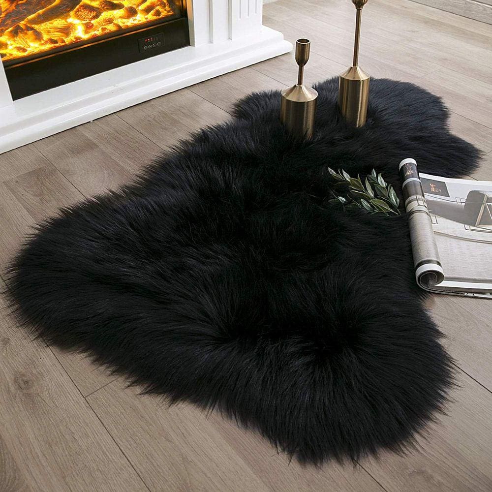 Tapete Ashler Faux Fur Black 60x90cm para decoração de quarto de São Valentim