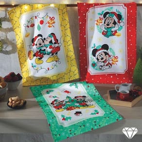 Kit Pano de Copa Felpudo 3 peças Prata Natal Mickey e Minnie 21