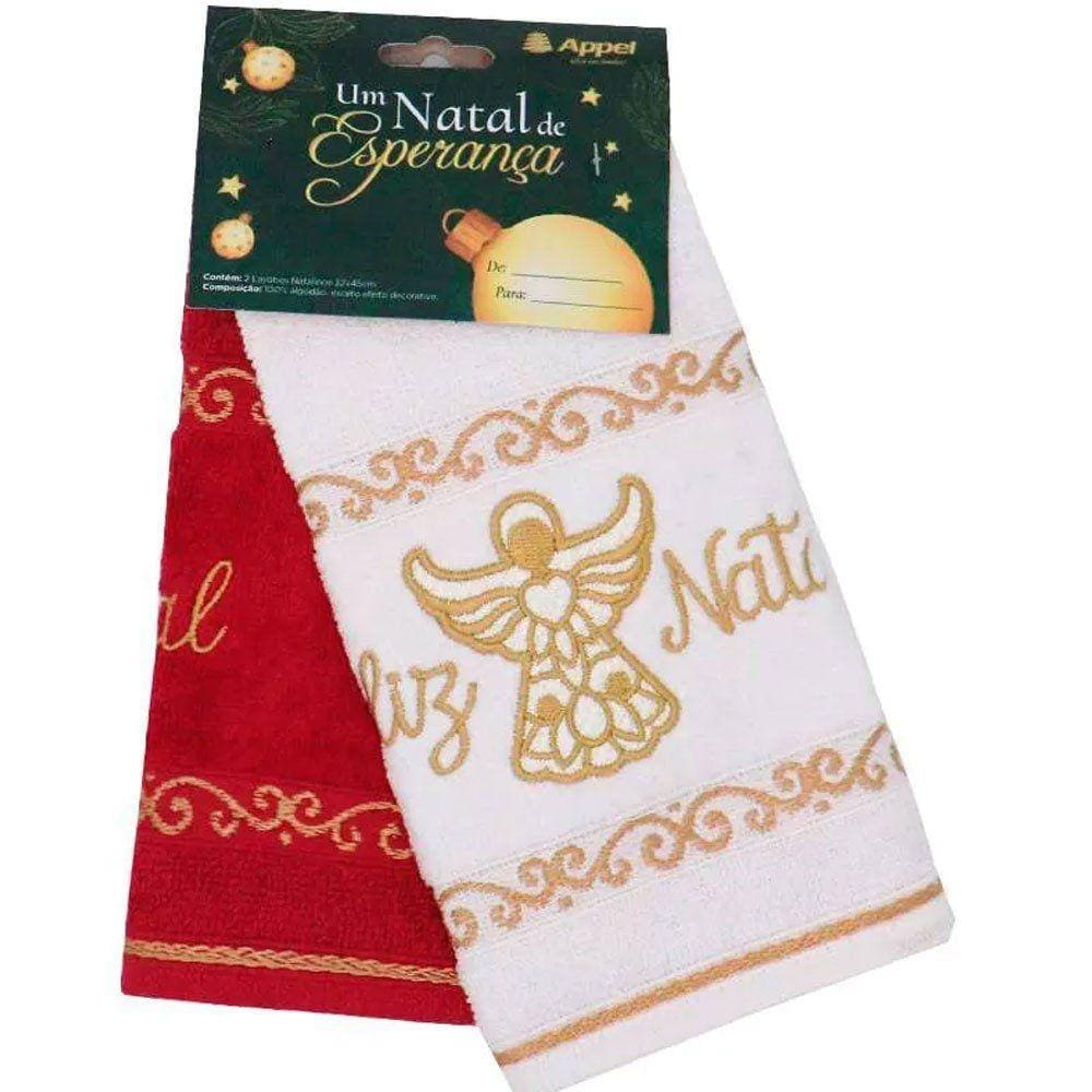 Kit 2 Toalhas de Lavabo Appel Bordado Anjo Branco / Vermelho