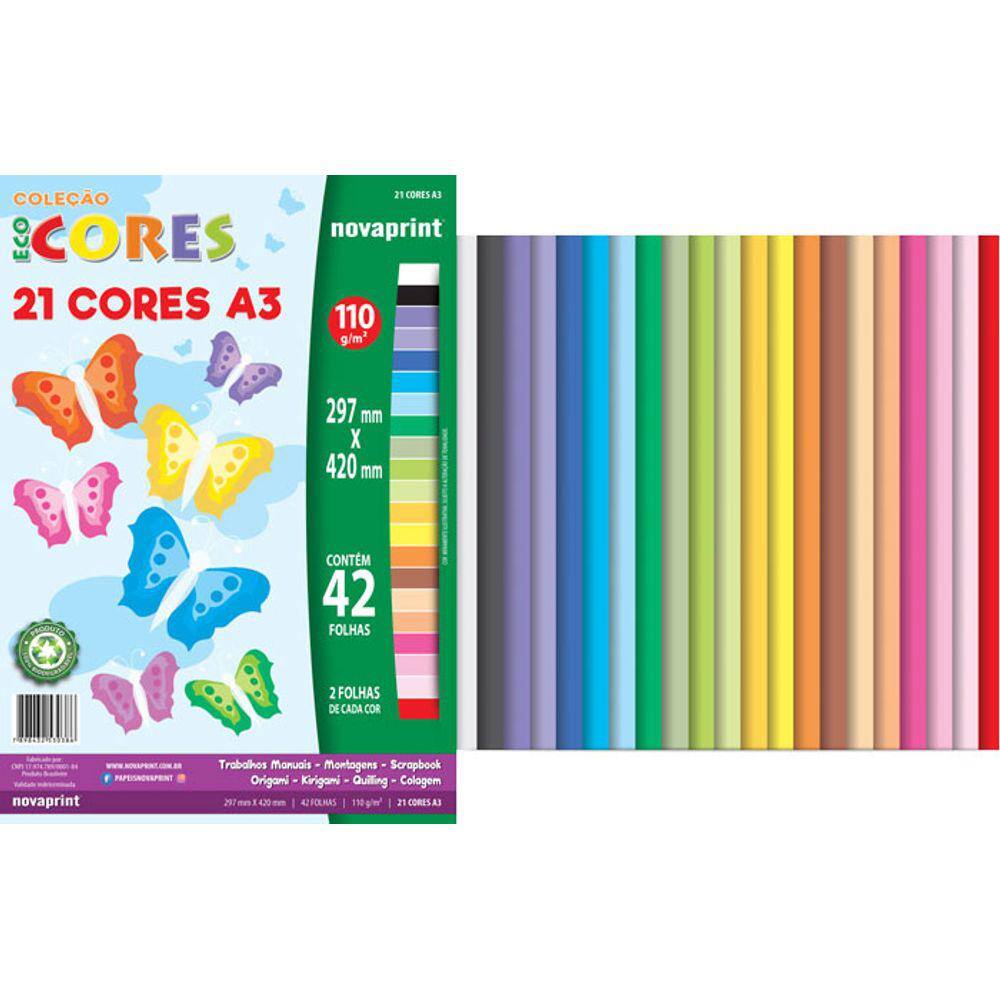 Bloco Criativo Artístico Ecocores 21 Cores 42 Folhas A3 Novaprint