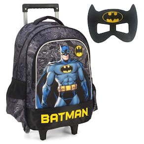 Mochila Escolar De Rodinhas Menino Batman Luxcel c/ Máscara