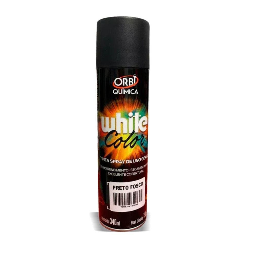 Tinta Spray White Color Uso Geral Preto Fosco 340ml