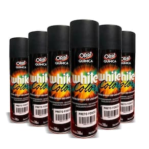 Tinta Spray White Color Uso Geral Preto Fosco 340ml - 6 Peças
