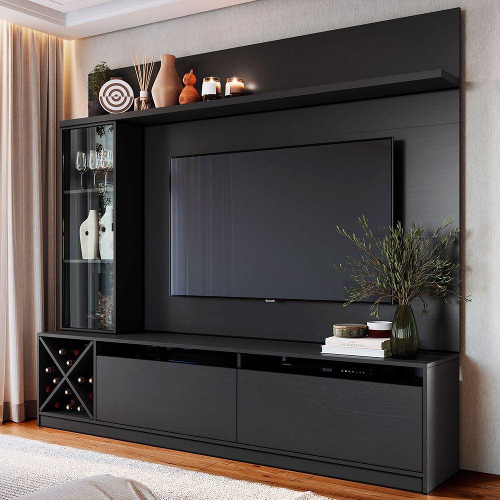 Rack com painel para TV ATÉ 60 POLEGADAS 3 PORTAS 2020 PTX PRETO - QUIDITÁ MÓVEIS
