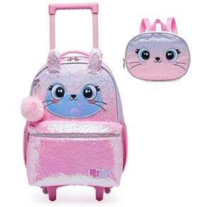 Kit Mochila de Rodinhas e  Lancheira Pack Me Cute Rosa