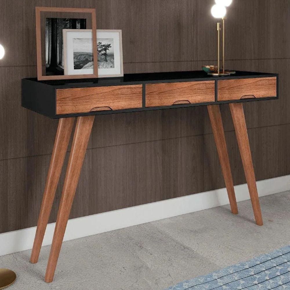 Aparador Decorativo 3 Gavetas 1,20m Laqueado Preto