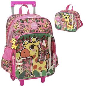 Kit Mochila Rodinhas e Lancheira Luxcel Up4You Girafa Pink