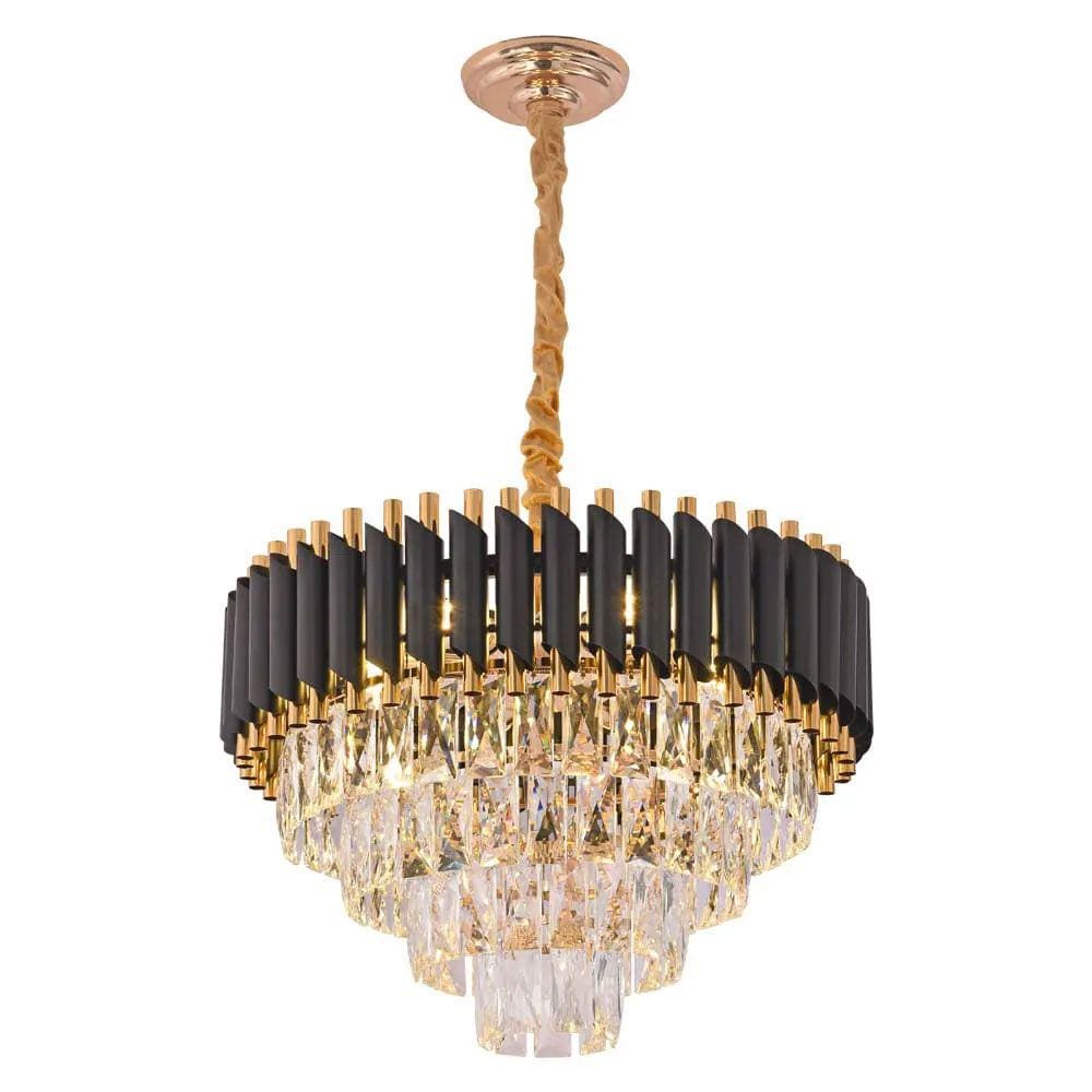 Lustre Dourado e Preto com Cristais Transparente 50cm 8E14