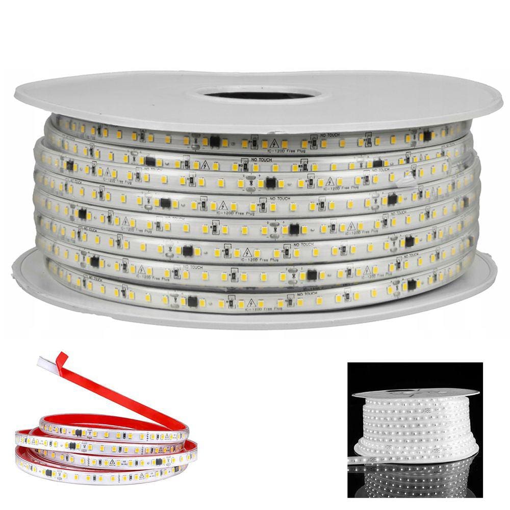 Fita LED SMD 6500K 127V 100 Metros Plug Conector Fita Dupla Face Perfil Sanca Gesso Quarto Sala Comercial Residencial