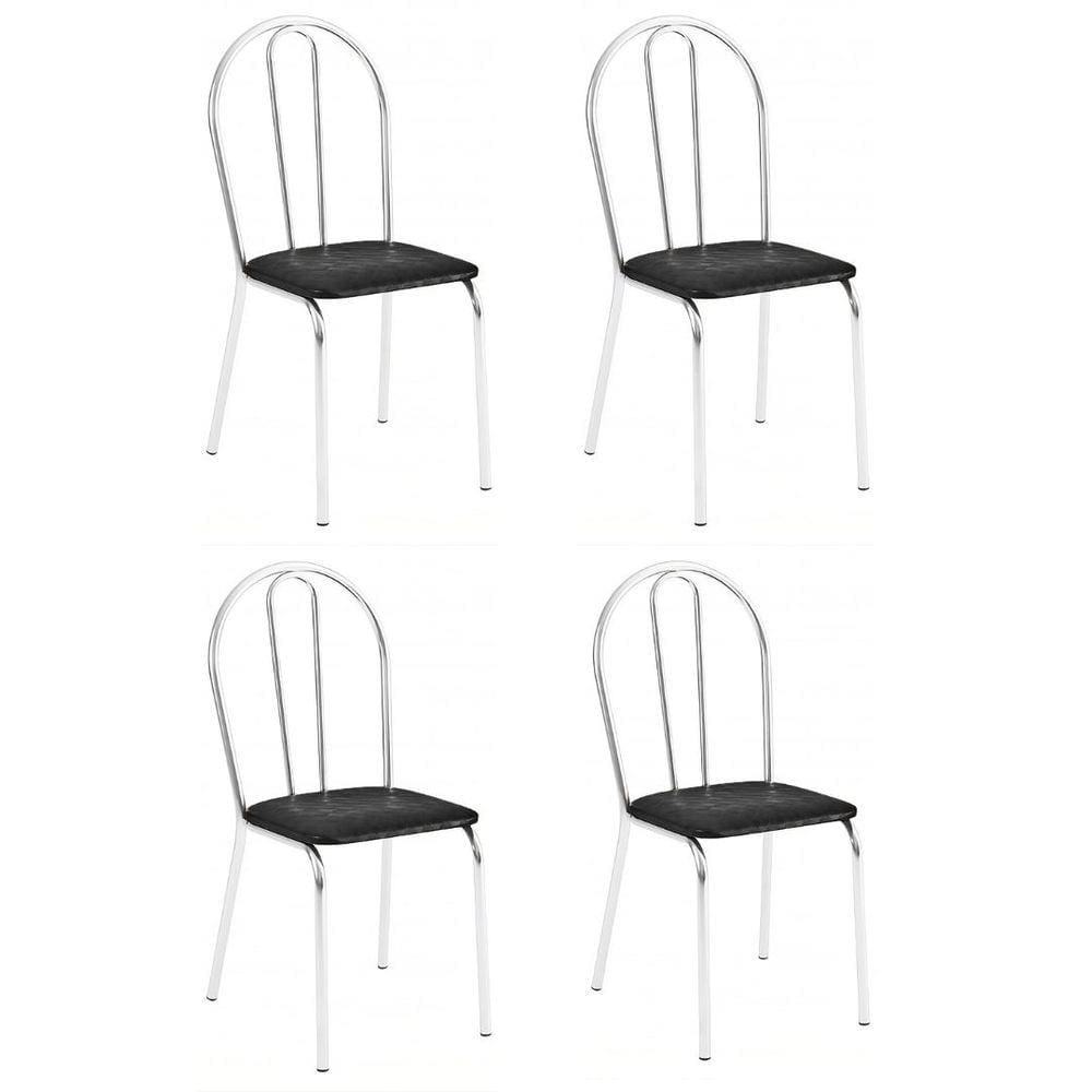 Kit 4 Cadeiras Lisboa Cromada Para Cozinha ou Área Gourmet-Assento Sintético  Preto