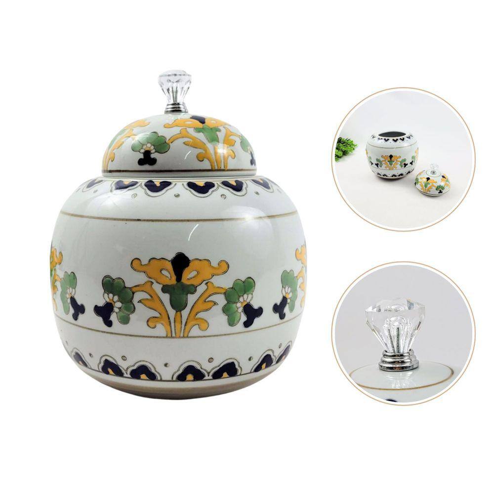 Potiche Branco Floral 22X17Cm Pote Porcelana Decoração