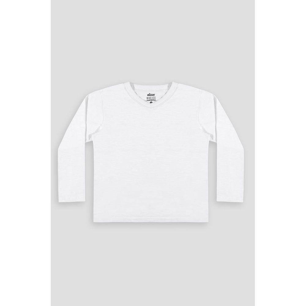 Camiseta Básica Malha Branco Algodão Manga Longa Infantil Menino