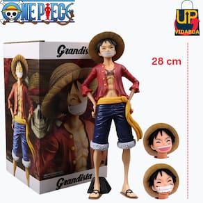 Boneco Premium One Piece - Luffy D. Monkey 28cm com 3 Rostos - Action Figure