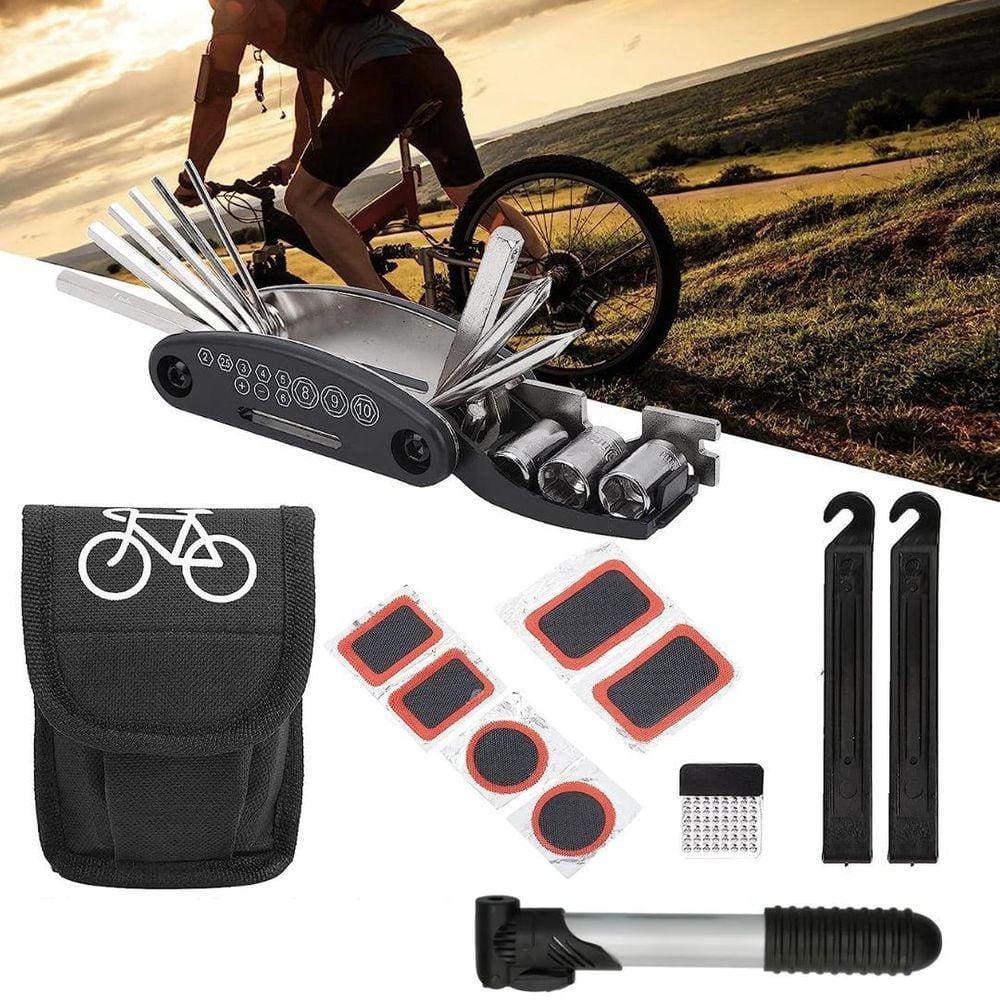 Kit Ferramentas De Reparo, Bomba, Remendo E Chave Para Bike