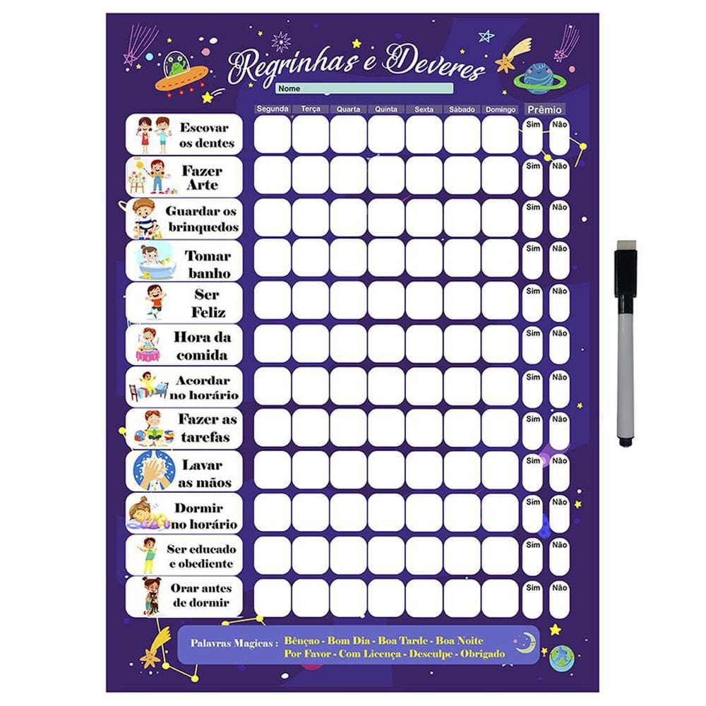 Quadro Tabuada De Metal Multiplicação 40X29Cm + Caneta M16