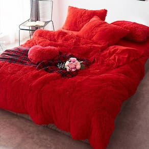 Kit Jogo De Cama Queen 6 Peças Edredom Pelúcia Vermelho