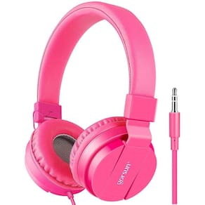 Fones de ouvido gorsun Kids, estéreo leve, com fio, rosa