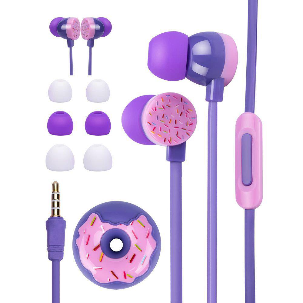 Fones de ouvido com fio OHEDMEH Cute Donut para crianças com microfone Purp