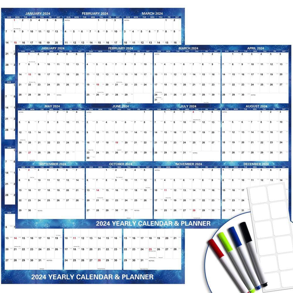 Calendário de parede DLY Oasis 2024 32x48cm Dry Erase Blue Starry S