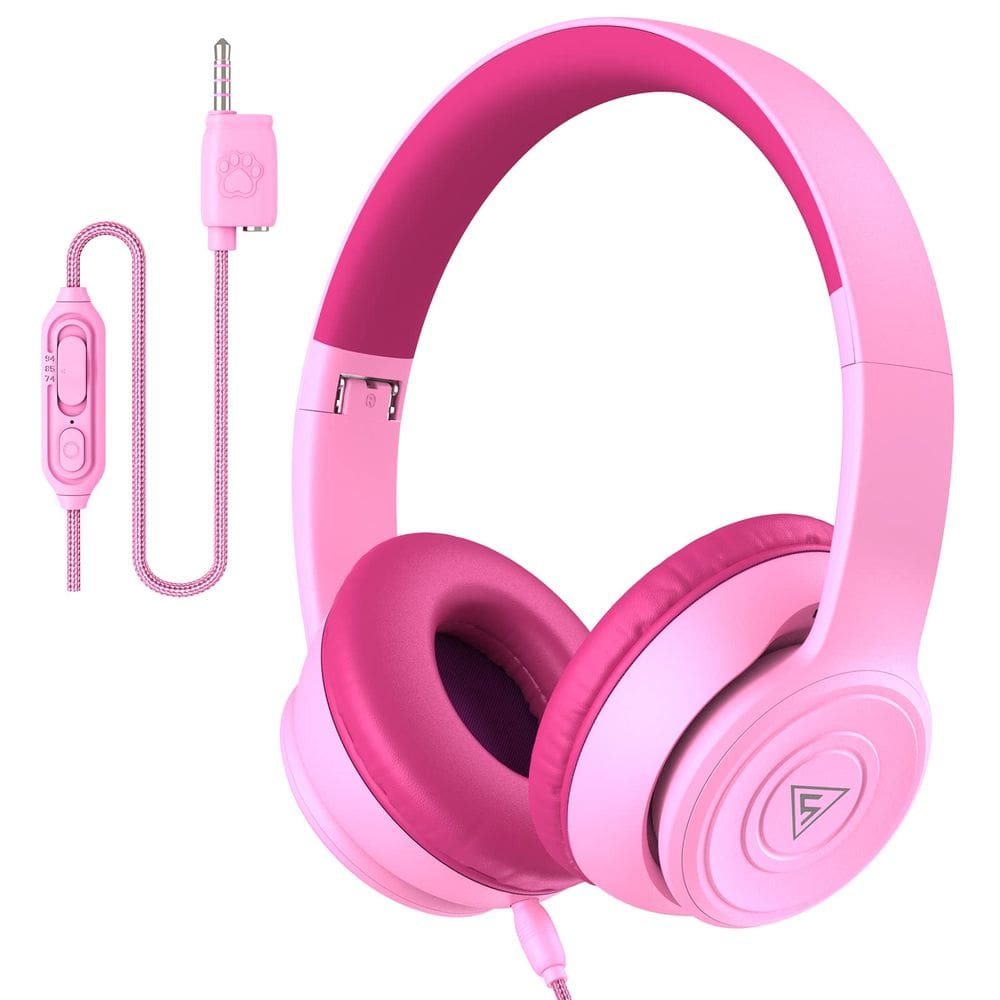 Fones de ouvido DOQAUS com fio para crianças com microfone e limite de volume