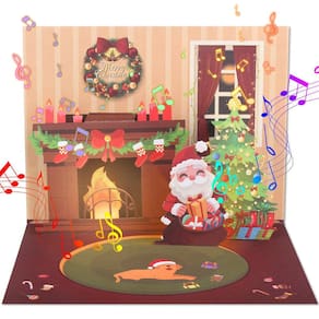 Cartão de Natal XTF2015 3D Pop Up com música e lareira LED