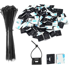 Conjunto de suportes autoadesivos Cable Tie Zip SeuyeugX Black x100