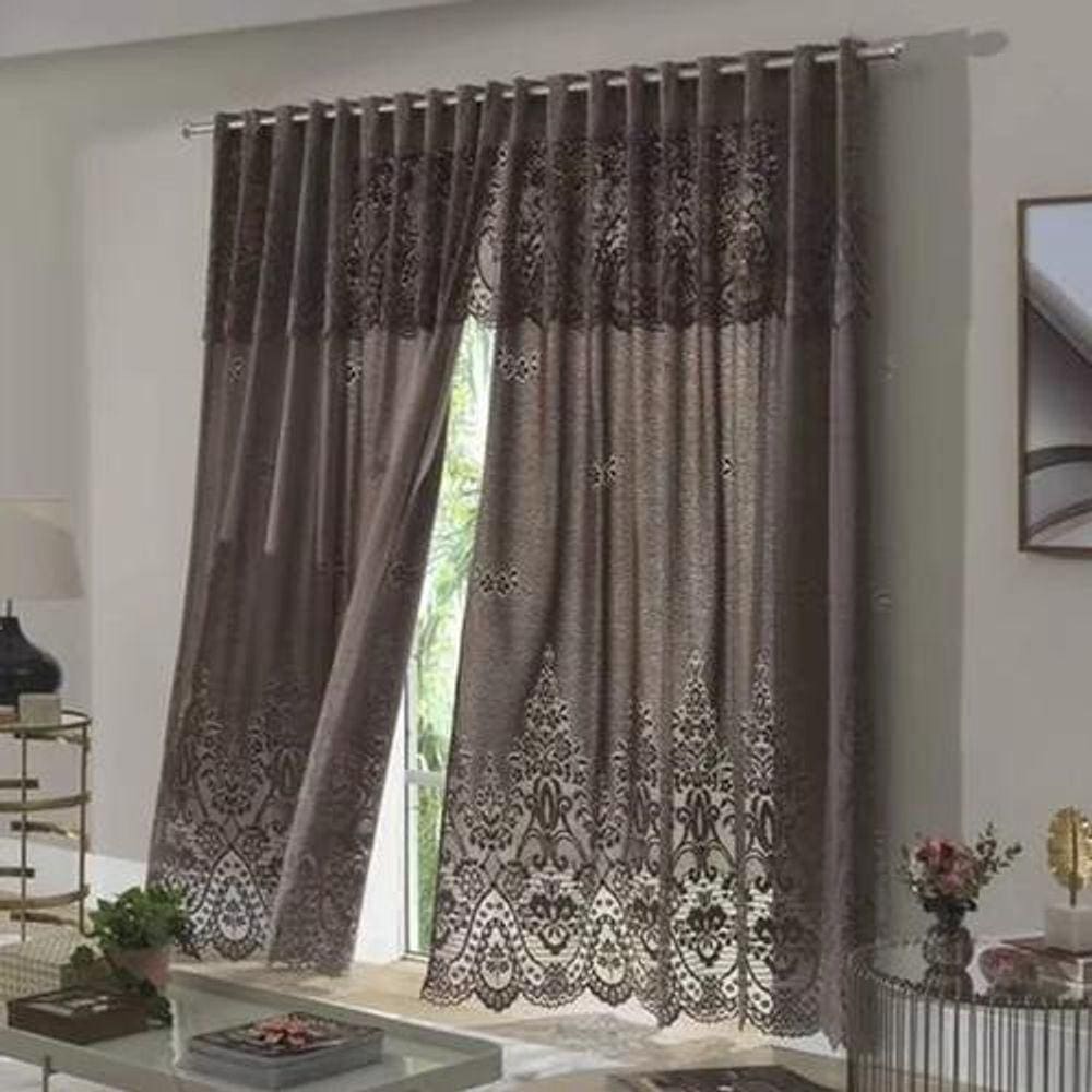 Cortina Sala Renda 3,00 X 1,80 Alt Com Bando Ganache