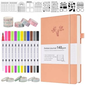 Kit de diário OFFIGIFT Bullet Dotted A5 com 12 canetas rosa