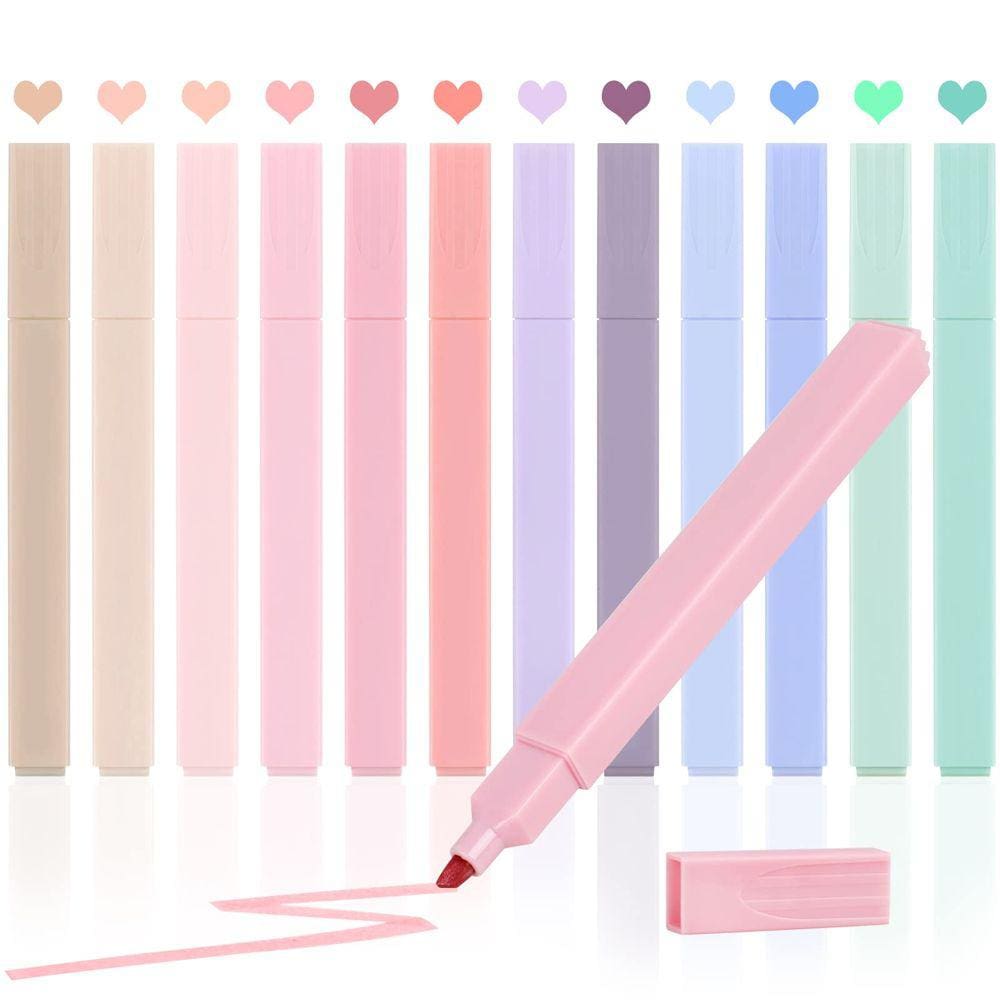 Conjunto de marcadores em tons pastel Utron Aesthetic Bible No Bleed, 12 unidades