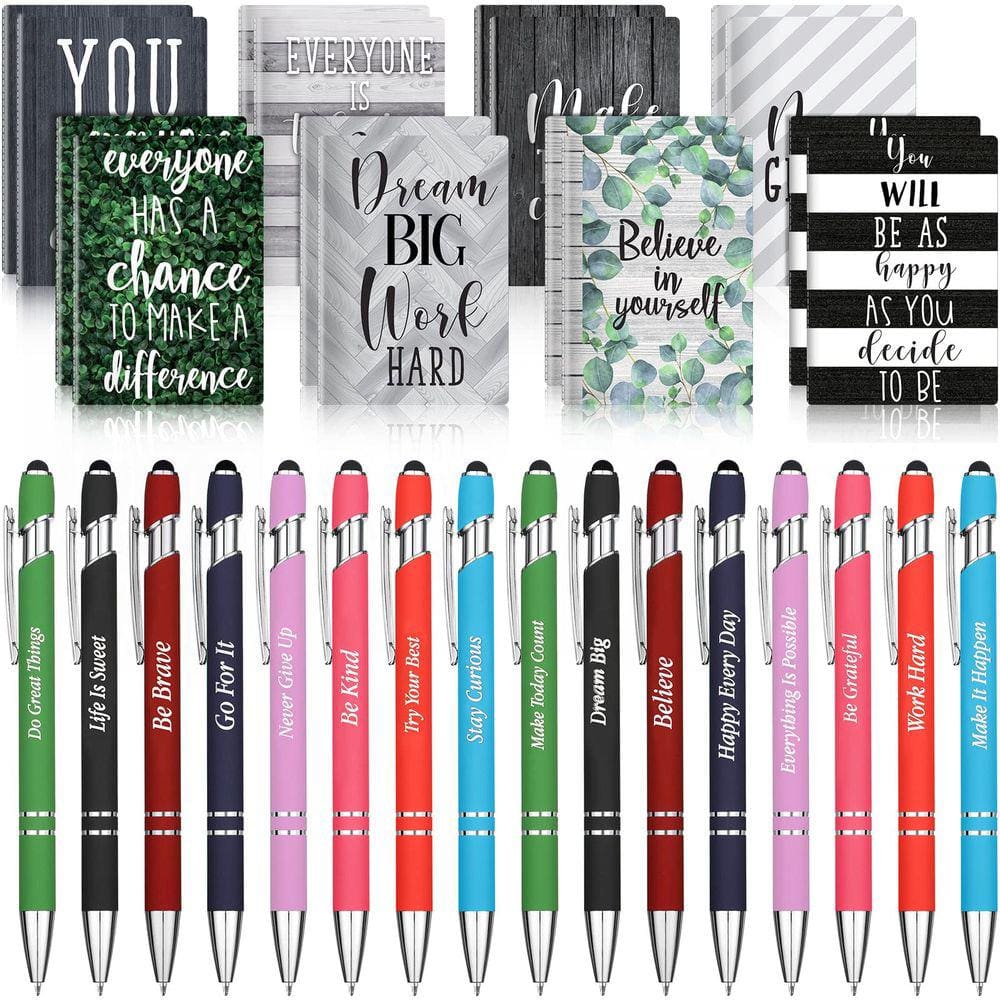 Conjunto de presentes motivacionais Funrous, 32 unidades com canetas e cadernos